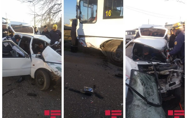 Bakıda avtobusla minik maşını toqquşub, xəsarət alanlar var