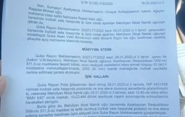 Polisin cərimələdiyi “avtoş” məhkəmədə qalib gəldi - FOTO