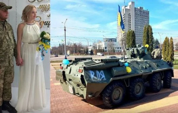 Ukraynada qənimət kimi ələ keçirilən zirehli texnika gəlin maşını oldu - FOTO
