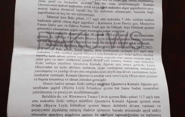 Şagirdi döydüyü iddia edilən müəllimin günahsızlığı sübut olundu - RƏSMİ/FOTO