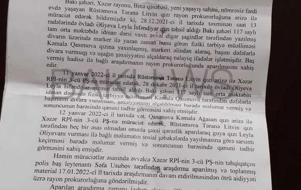 Şagirdi döydüyü iddia edilən müəllimin günahsızlığı sübut olundu - RƏSMİ/FOTO