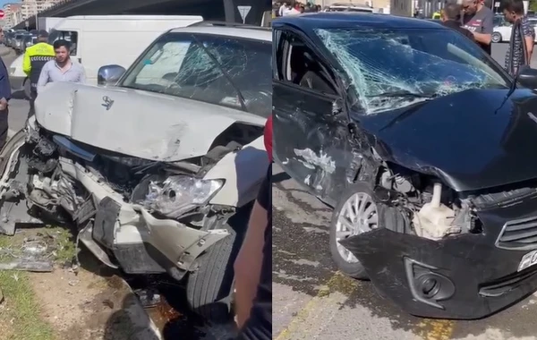 Bakıda iki "Mitsubishi" markalı avtomobil toqquşdu - VİDEO