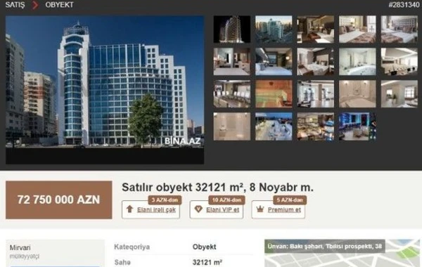 Bakının mərkəzində 72 milyon manata hotel satılır - FOTO