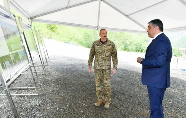 Dövlət başçısı Kəlbəcərdə İstisu sanatoriyasının təməlini qoyub - FOTO