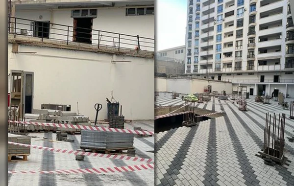Bakıda yaşayış binasının blokunun qarşısında obyekt tikilib - Sakinlər narazıdırlar - FOTO/VİDEO