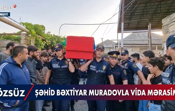 Şəhid Bəxtiyar Muradovla vida mərasimi keçirilir - VİDEO