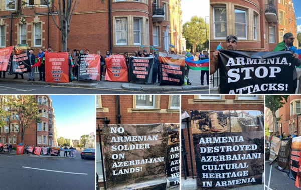 Britaniyadakı soydaşlarımız Ermənistanın Londondakı səfirliyi qarşısında piket keçiriblər