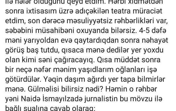 Teatr direktoru Nüsrət Kəsəmənlinin qazi nəvəsini işə götürmədi - FOTO