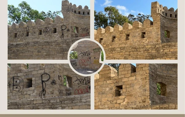 İçərişəhərin Qala divarları vandalizm izlərindən təmizlənib - FOTO