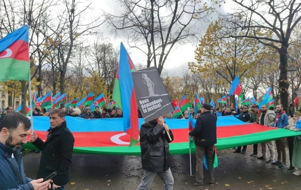 Азербайджанцы проводят акцию протеста перед Национальным собранием Франции - ФОТО