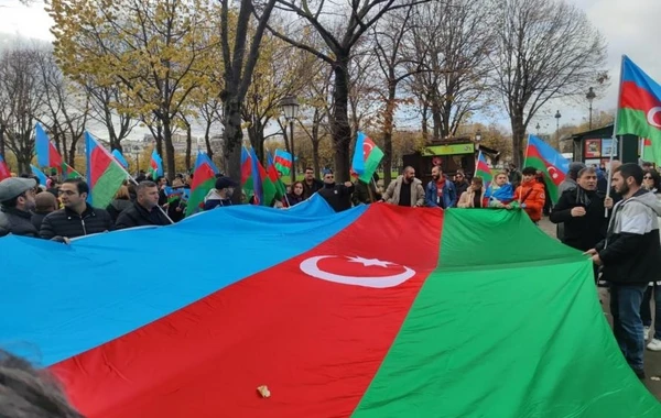 Азербайджанцы проводят акцию протеста перед Национальным собранием Франции - ФОТО