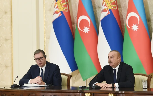 Президенты Азербайджана и Сербии выступили с заявлениями для печати - ФОТО