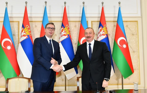 Президенты Азербайджана и Сербии выступили с заявлениями для печати - ФОТО