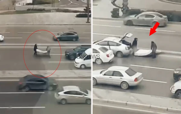 "Prius"la matras aparan şəxslər həyatlarını təhlükəyə atdılar - VİDEO