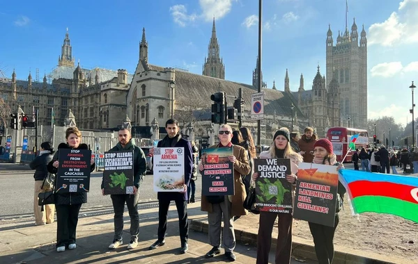 Представители азербайджанской диаспоры провели акцию протеста перед британским парламентом - ФОТО