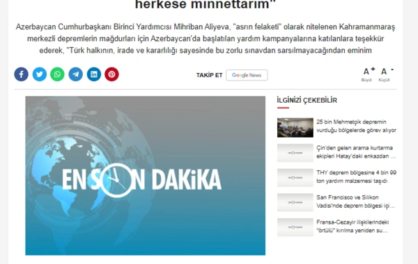 Mehriban Əliyevanın paylaşımı Türkiyə mediasının gündəmində - FOTO