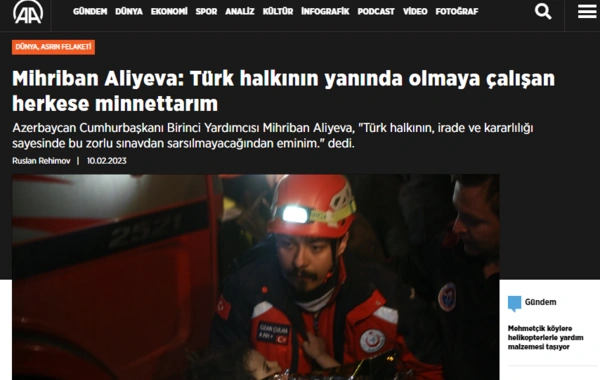 Mehriban Əliyevanın paylaşımı Türkiyə mediasının gündəmində - FOTO