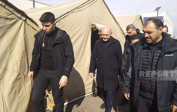 Süleyman Soylu Kahramanmaraşda Azərbaycanın xilasedicilərinin qaldığı əraziyə gedib - FOTO
