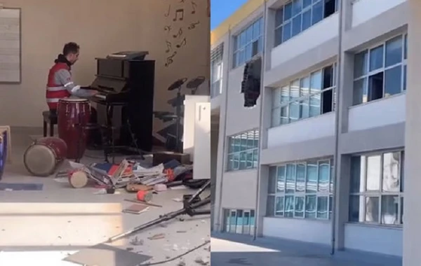 Türkiyənin “Pianoçu”su duyğulandırdı: Hatayda müəllim dağılmış məktəbə girdi, piano çaldı - VİDEO