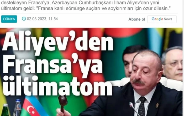 Türkiyə KİV-ləri: “Prezident Əliyev Fransaya sərt etirazını bildirdi” - FOTO