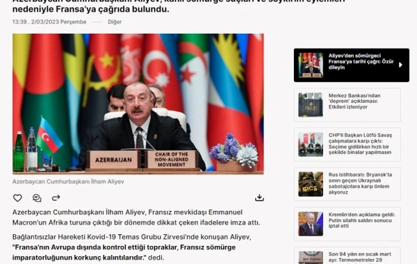 Türkiyə KİV-ləri: “Prezident Əliyev Fransaya sərt etirazını bildirdi” - FOTO