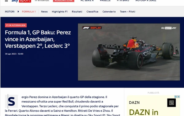 İtaliya mətbuatı "Formula 1" Azərbaycan Qran-prisini geniş işıqlandırıb - FOTO