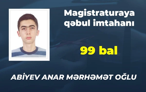 Qəbul imtahanında ən yüksək nəticə göstərən gənc magistratura imtahanında da yüksək bal toplayıb - FOTO