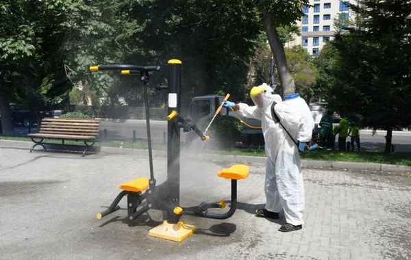 Paytaxt parklarında təmizlik-dezinfeksiya tədbirləri görülüb - FOTO