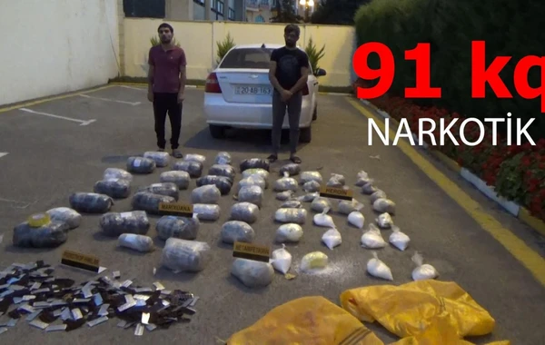 Azərbaycana qanunsuz yollarla 91 kq narkotik gətirən iki nəfər tutulub - FOTO/VİDEO