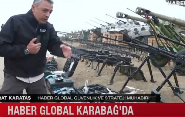 “Haber Global”da Qarabağ bölgəsində müsadirə edilmiş döyüş texnikası, silah və sursat nümayiş olunub - VİDEO