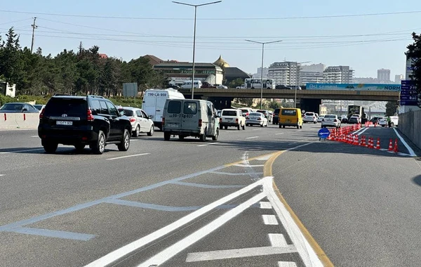 Bakı-Sumqayıt şosesində avtobus zolağı təşkil edilir - FOTO