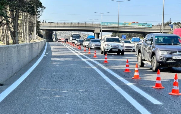 Bakı-Sumqayıt şosesində avtobus zolağı təşkil edilir - FOTO