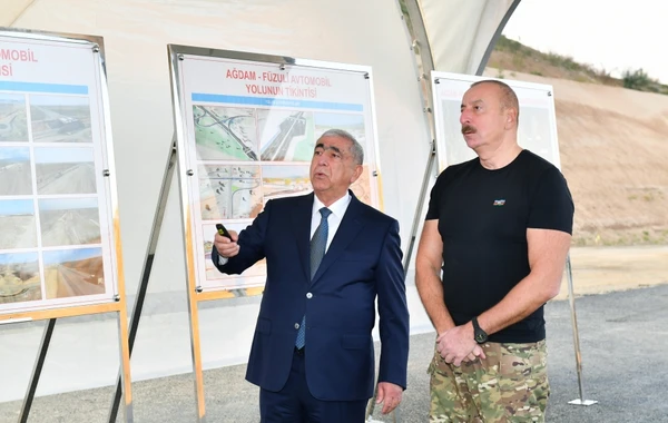 İlham Əliyev Ağdam-Füzuli avtomobil yolunun tikintisi ilə tanış olub - YENİLƏNİB + FOTO