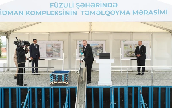 Prezident Füzuli şəhərində idman kompleksinin təməlini qoyub - FOTO - YENİLƏNİB