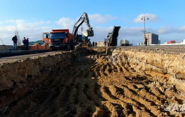 Bakının 8 Noyabr prospektinin bir hissəsi təmir olunur - FOTO/VİDEO