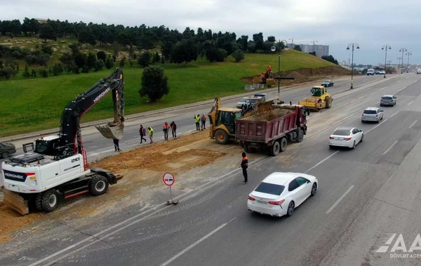 Bakının 8 Noyabr prospektinin bir hissəsi təmir olunur - FOTO/VİDEO