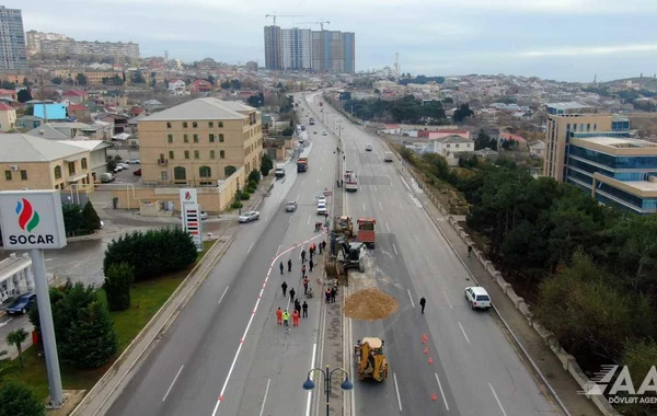 Bakının 8 Noyabr prospektinin bir hissəsi təmir olunur - FOTO/VİDEO