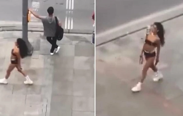 Yarıçılpaq aksiya keçirən Melisa Yaren Aydınalp saxlanıldı - FOTO/VİDEO
