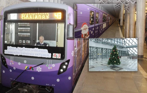 Bakı metrosunda xətlərə bəzədilmiş qatar buraxılıb - FOTO