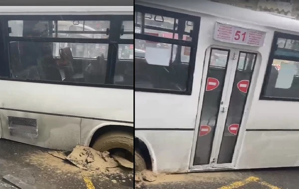 Bakıda sərnişin avtobusu qəzaya uğradı - VİDEO