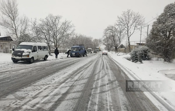 Şəkidə qar yolları iflic edib, avtomobillər yolda qalıb - FOTO