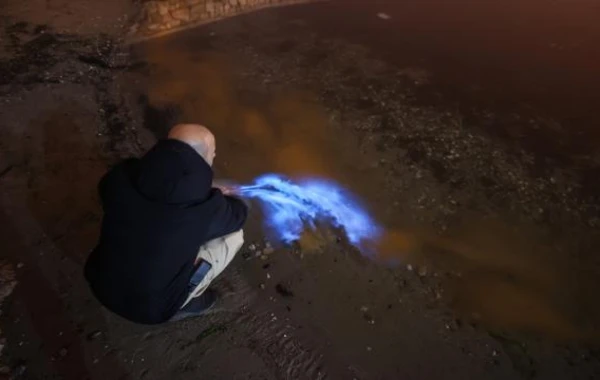Dəniz suyu parlaq mavi rəngli işqılar saçdı - FOTOLAR