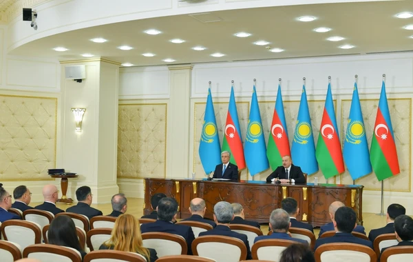 İlham Əliyev və Kasım-Jomart Tokayev mətbuata bəyanatlarla çıxış ediblər - YENİLƏNİB - FOTO