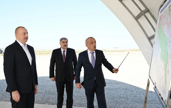 İlham Əliyev Şirvan suvarma kanalının təməlini qoyub, çıxış edib - YENİLƏNİB - FOTO