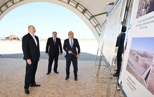 İlham Əliyev Şirvan suvarma kanalının təməlini qoyub, çıxış edib - YENİLƏNİB - FOTO
