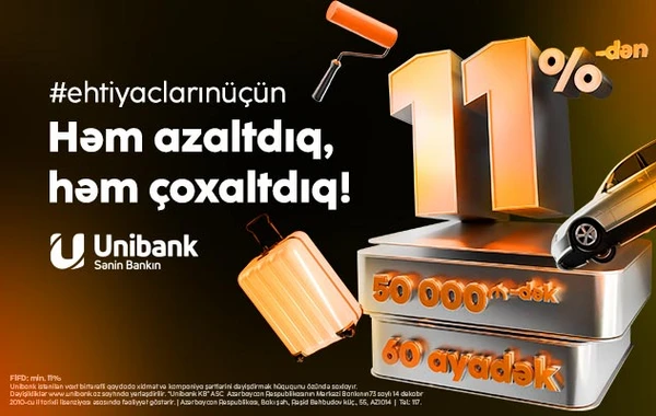 Unibank kredit faizini aşağı saldı, kredit məbləğini və müddəti artırdı!
