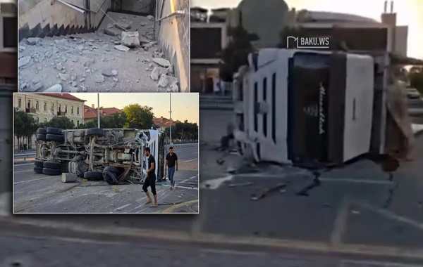 Bakıda yük maşını avtomobilə çırpılıb aşdı - FOTO/VİDEO