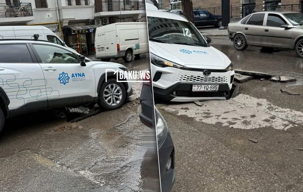 Bakıda asfalt çökdü - AYNA-nın maşını həmin çuxura düşdü