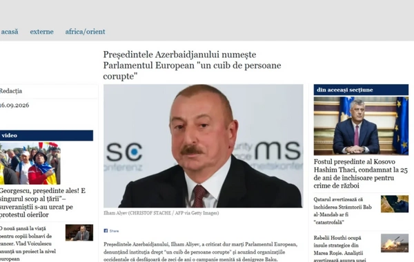 Rumıniya nəşri Prezident İlham Əliyevin Avropa Parlamenti barədə fikirlərini dərc edib