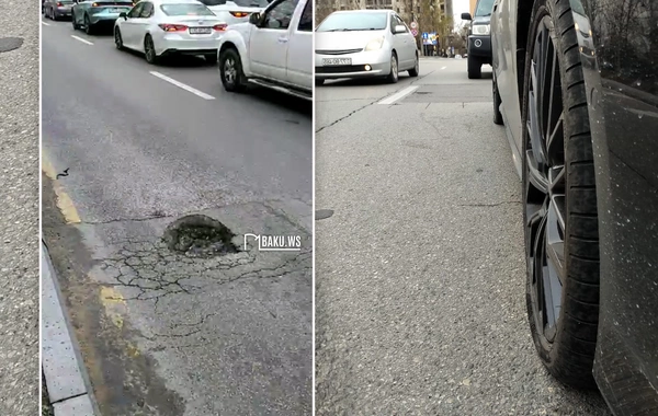 Qış Parkının yanındakı yolda ÇUXUR - Audinin təkərləri partladı